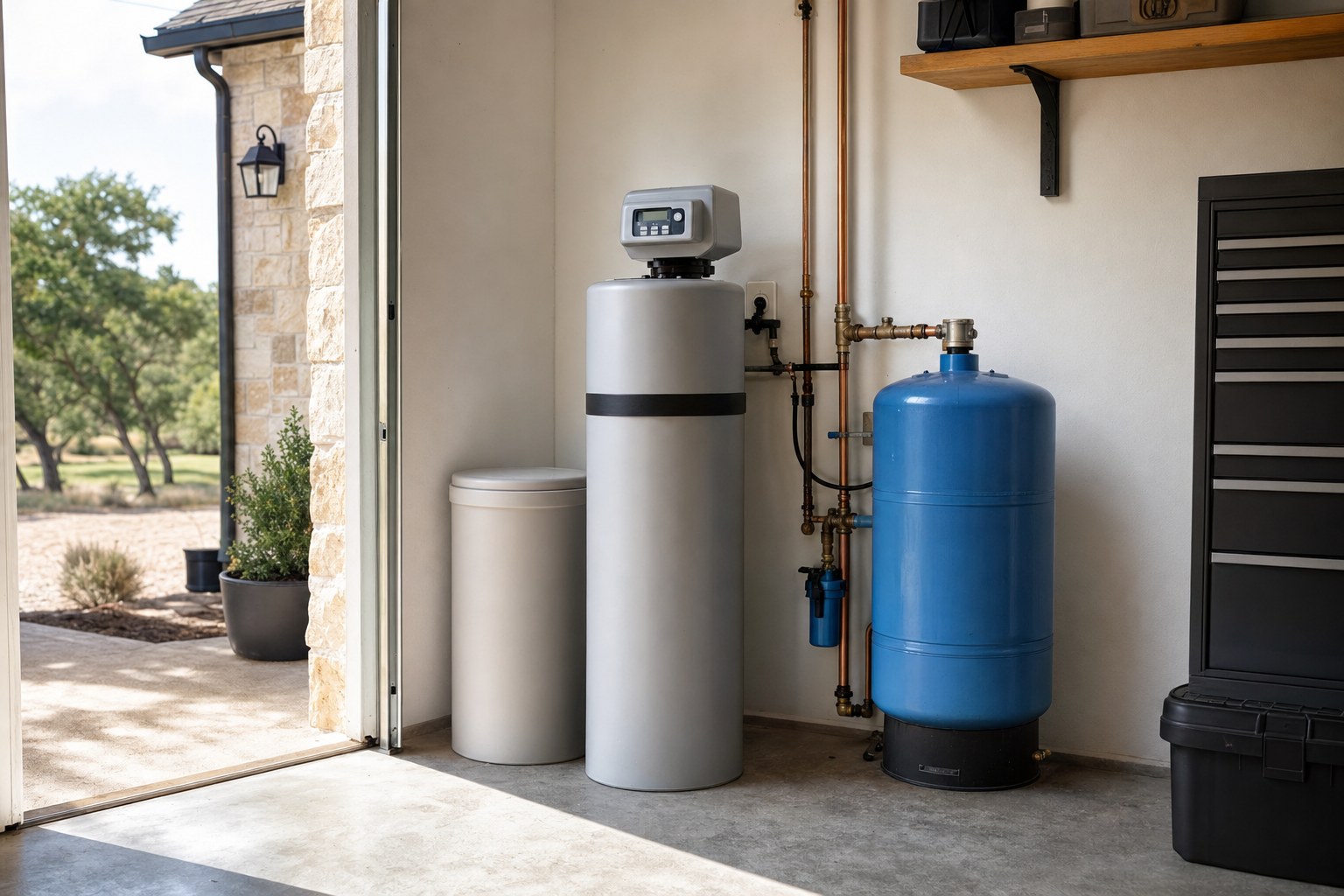Water treatment equipment in a Comfort property utility room.